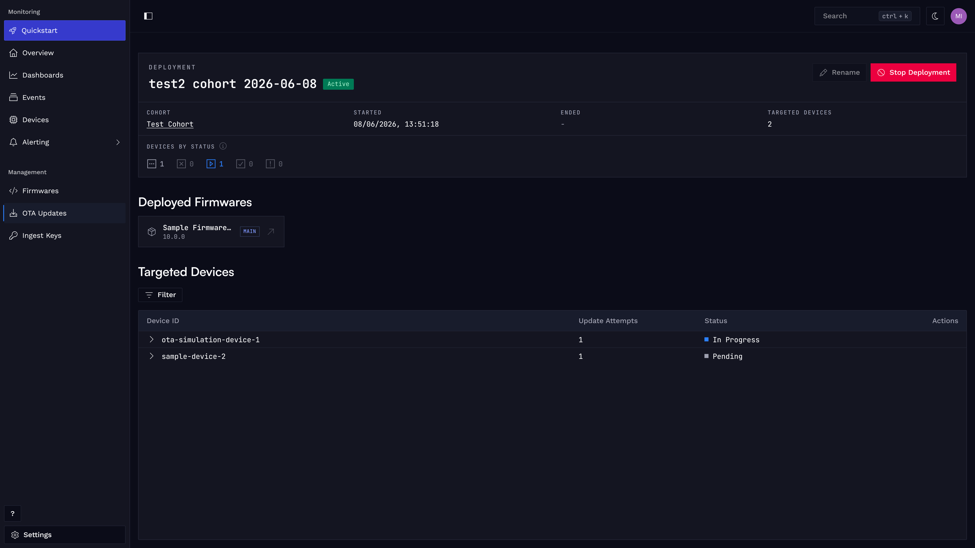 Deployment details with device states.