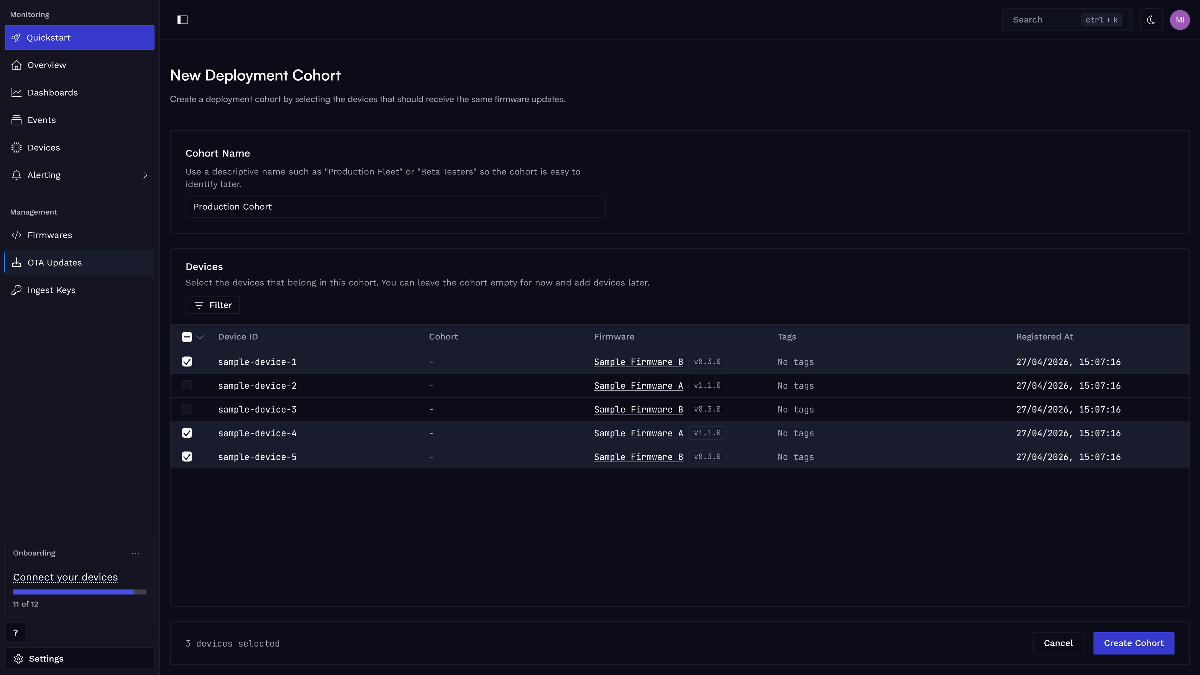 Select devices for deployment cohort.