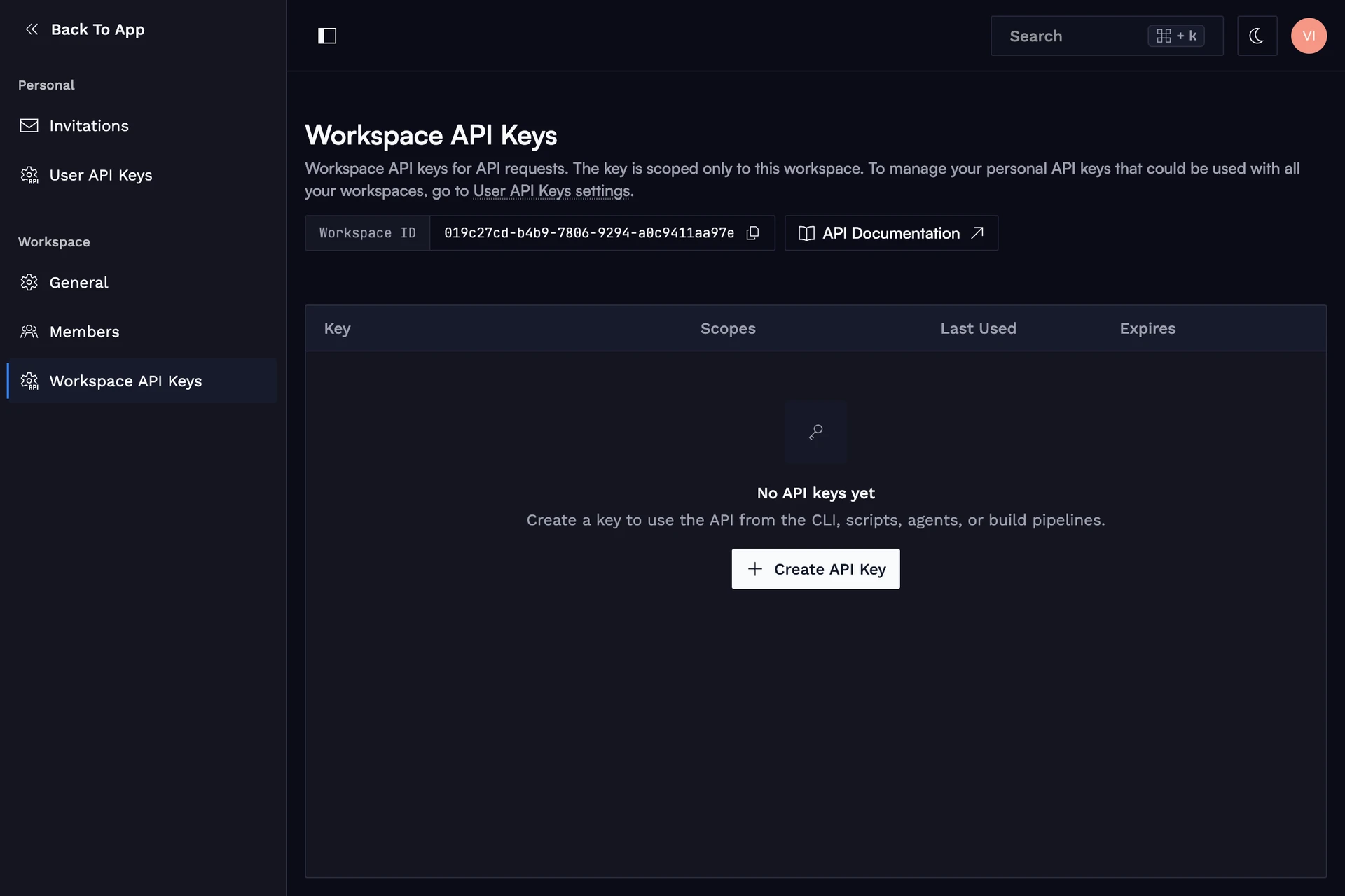 Workspace API Keys.