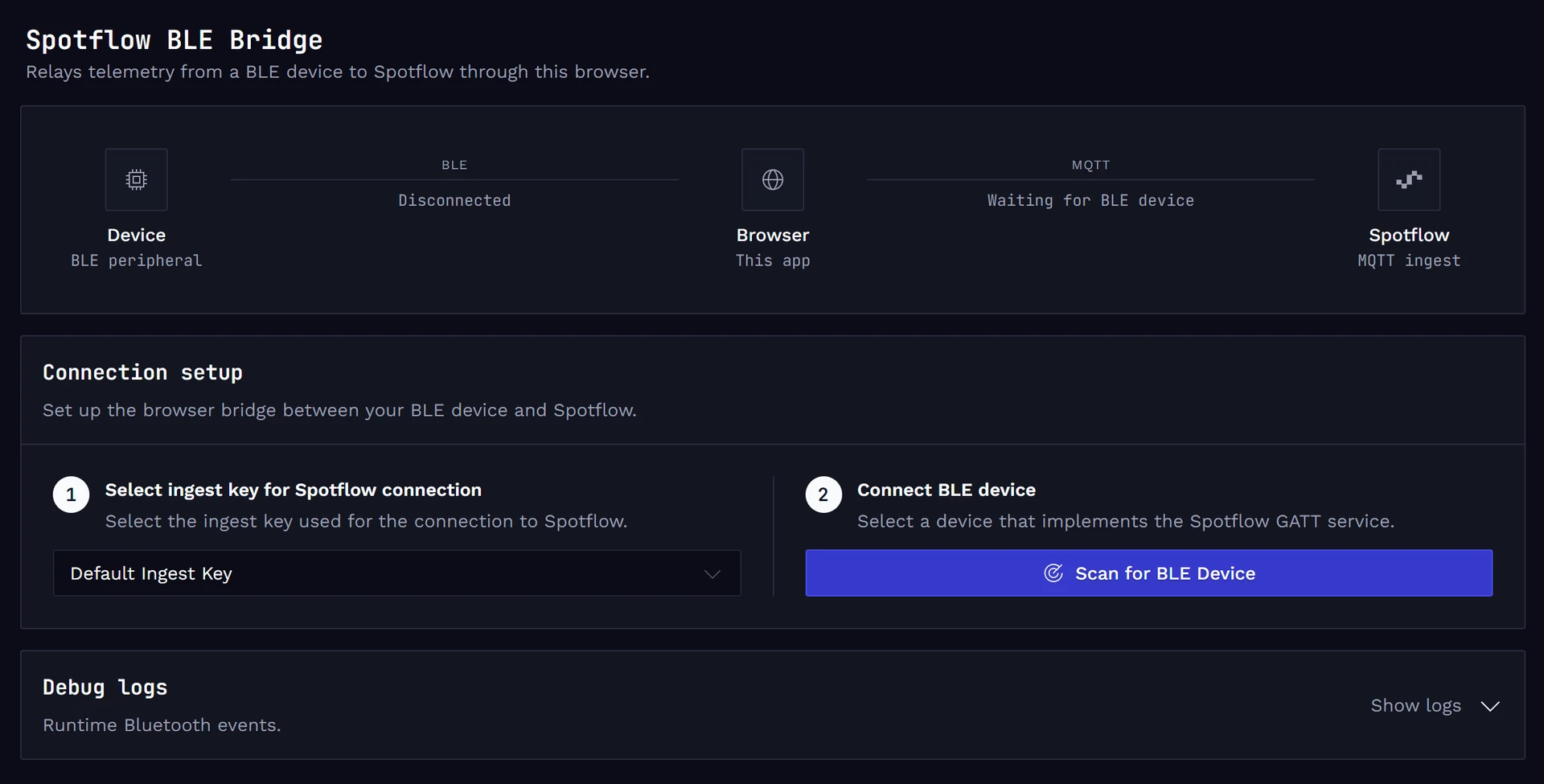 BLE gateway in the web app.