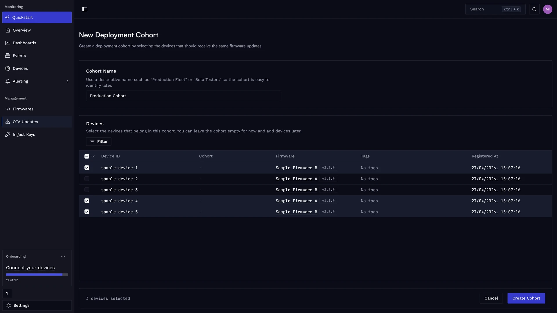 Select devices for deployment cohort.