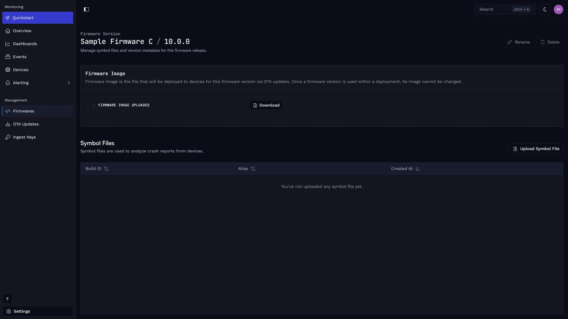 Firmware image file associated with a firmware version.